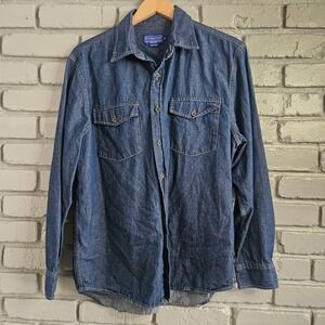 Pendleton Mens Medium Blue Denim Button Down Shirt Cotton Long Sleeve Workwear